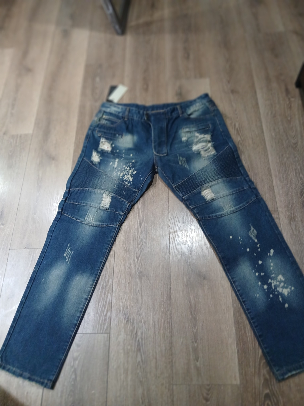 Balmain Distressed Dark Blue Slim Straight Jeans